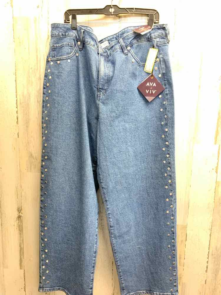 NWT Size 20 AVA VIV PLUS SIZES Blue Denim/STUDDED SIDES Jeans
