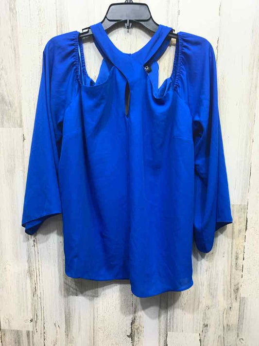 PRE-OWNED INC Tops Size XL Blue Solid COLD SHOULDERS Blouse