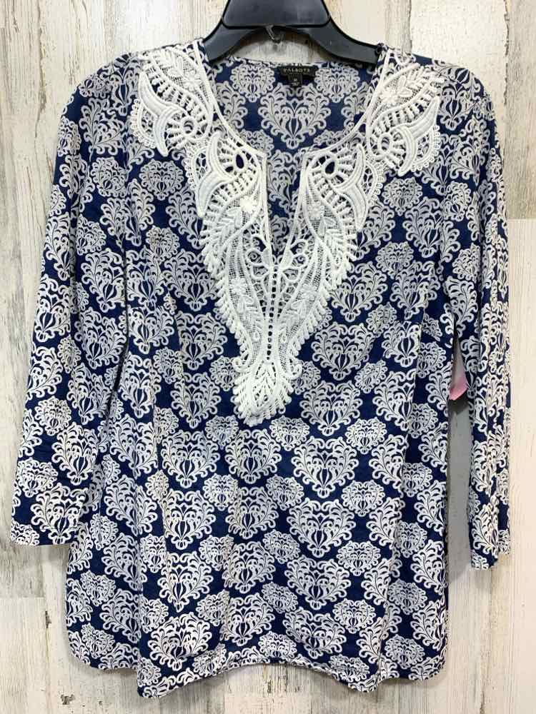 PRE-OWNED TALBOTS Tops Size M NAVY/WHITE Paisley TUNIC Blouse/NAVY/WHITE TUNIC T