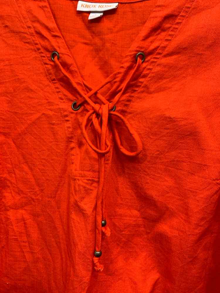 PRE-OWNED KNOX ROSE Tops Size L RED ORANGE SHORT SLEEVES Shirt/FLOWY SHORT SLEEV