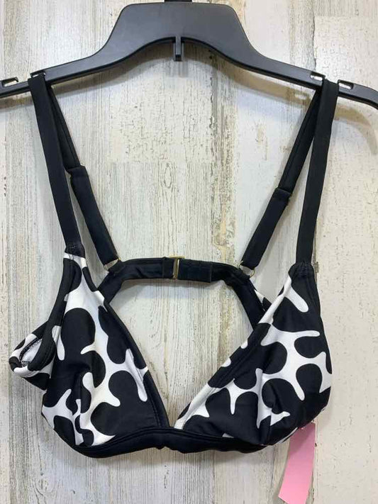 PRE-OWNED MARIMEKKO Swimwear Size M BLACK/WHITE TROPICAL BIKINI TOP Swimsuit/BLA