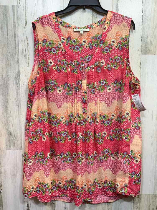 PRE-OWNED DANIELRAINN PLUS SIZES Size 1X Multi-Color Floral SLEEVELESS V  Blouse