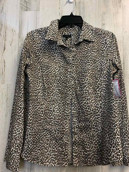PRE-OWNED TALBOTS Tops Size 12 WHT/BLK/BRN CHEETAH PRINT LONG SLEEVES TOP/BUTTON