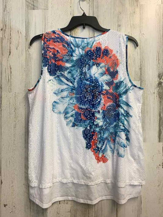 G COLLECTION Tops Size XL BLU/RED/WHT MESH Floral SLEEVELESS TOP