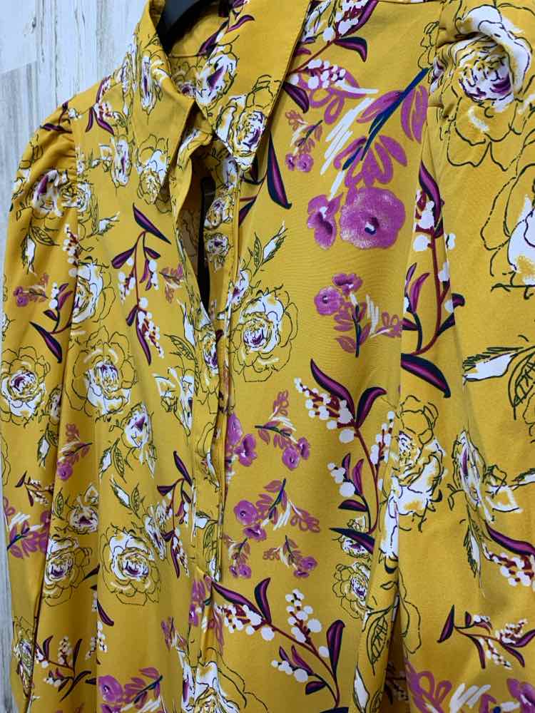 NWT GIGIO Size M Dresses YELLOW/ WHT/PURPLE FLORAL LONG SLEEVES Dress