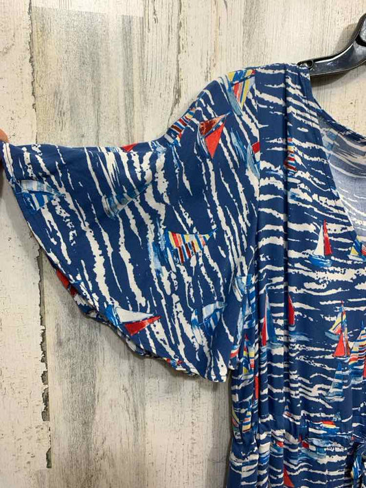 PRE-OWNED STITCH Dresses and Skirts Size L BLUE/RED/WHT SAILBOATS TIERED Dress/S