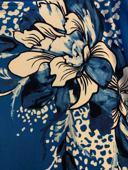 NWT JM COLLECTION PLUS SIZES Size XXL Blue Floral LONG SLEEVES TOP/SQUARE NECK