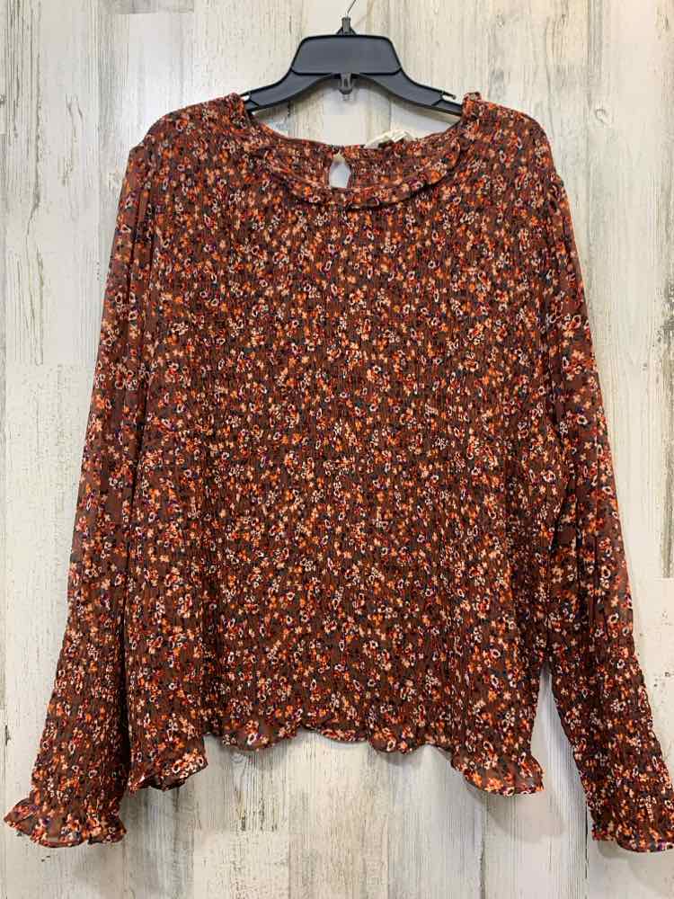 PRE-OWNED TERRA & SKY PLUS SIZES Size 3X RUST Floral LONG SLEEVES TOP