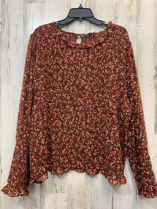 PRE-OWNED TERRA & SKY PLUS SIZES Size 3X RUST Floral LONG SLEEVES TOP