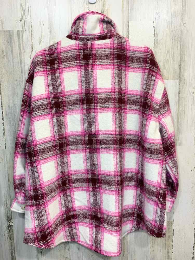 NWT AND NOW THIS Size 2X JACKETS / COATS WHT/PNK Plaid LONG SLEEVES BUTTON UP