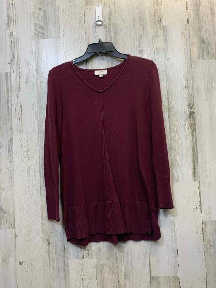 PRE-OWNED LOFT Tops Size S BURGANDY Solid LONGSLEEVE TOP/BURGUNDY LONG SLEEVE V-