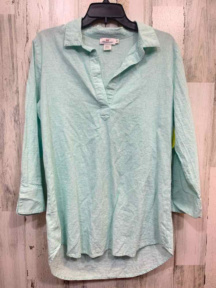 PRE-OWNED VINYARD VINES Tops Size M GREEN/WHITE STRIPES LONG SLEEVE Blouse
