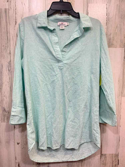 PRE-OWNED VINYARD VINES Tops Size M GREEN/WHITE STRIPES LONG SLEEVE Blouse