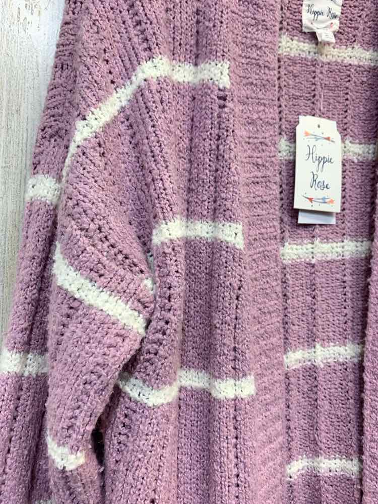 NWT HIPPIE ROSE Tops Size L LILAC/WHT Stripe CARDIGAN Cardigan