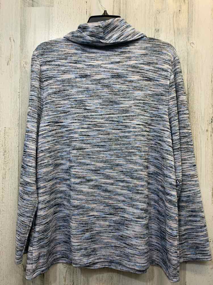 PRE-OWNED CHICOS Tops Size 2 BLACK/BLUE/PINK STROKES COWL NECK TOP/BLACK//BLUE/P