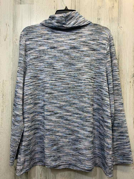 PRE-OWNED CHICOS Tops Size 2 BLACK/BLUE/PINK STROKES COWL NECK TOP/BLACK//BLUE/P