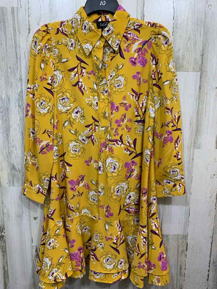 NWT GIGIO Size M Dresses YELLOW/ WHT/PURPLE FLORAL LONG SLEEVES Dress
