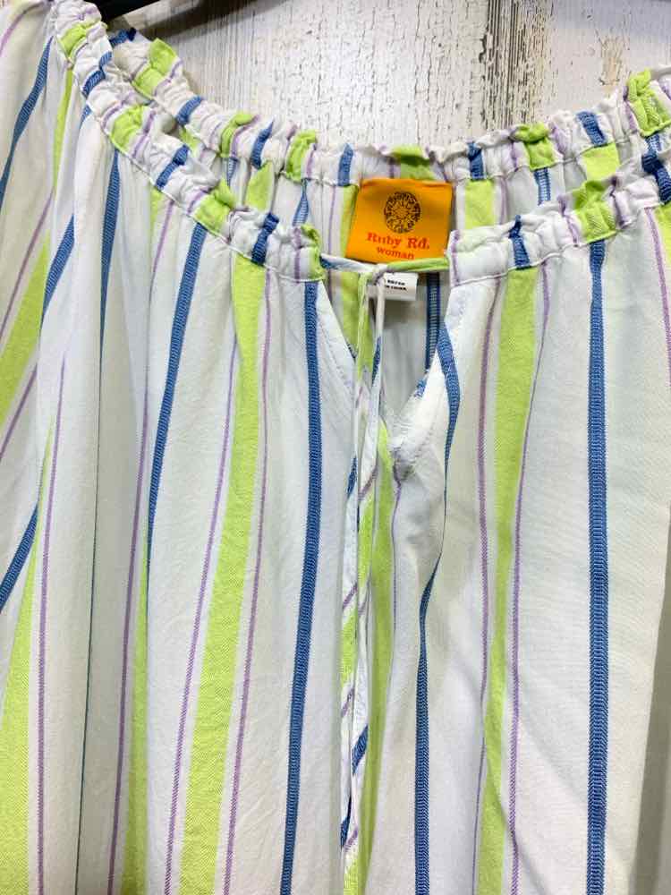 PRE-OWNED RUBY RD PLUS SIZES Size 1X WHT/BLU/YEL STRIPES 3/4 SLEEVE Blouse