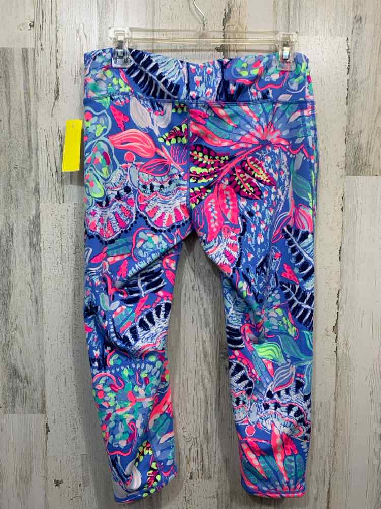 PRE-OWNED LILLY PULITZER BOTTOMS L WHT/BLU/PNK/GRN Floral  LEGGING Activewear