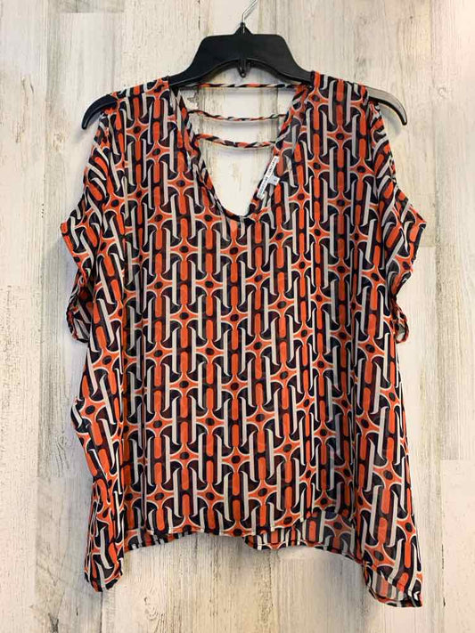 COLLECTIVE CONCEPT Tops Size S ORG/NVY/WHT SHEER Geometric DROP SHOULDER TOP