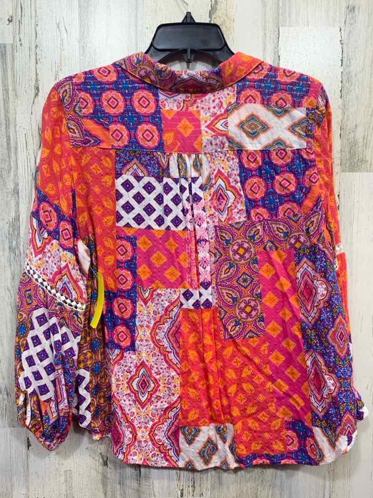 PRE-OWNED RUBY RD Tops Size L ORANGE/WHITE/HOT PINK/BLUE/PURPLE ABSTRACT Shirt/L