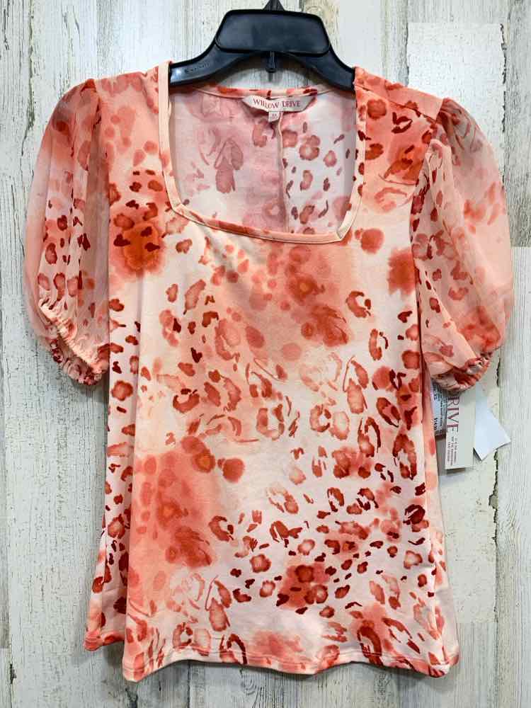 NWT WILLOW DRIVE Tops Size XS CORAL/RED/WHITE CHEETAH SHORT SLEEVES Blouse/CHEET