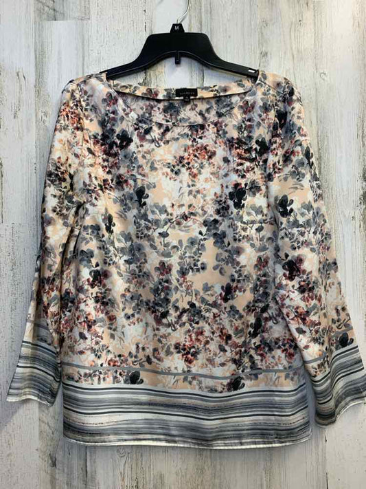 TALBOTS Tops Size 10 PEACH/GRAY/BLK Floral LONG SLEEVES TOP