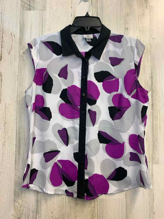 WORTHINGTON Tops Size M WHT/PUR/BLK ABSTRACT SLEEVELESS Shirt