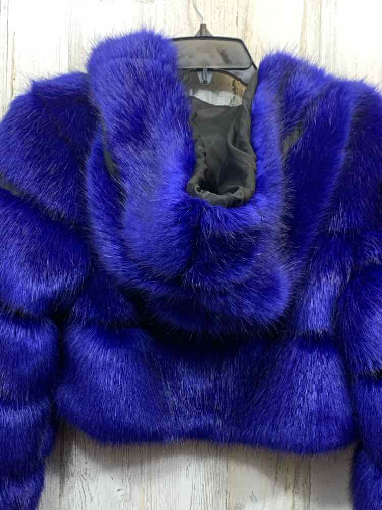 PRE-OWNED LUXUMBRILLIAN JACKETS / COATS Size M Royal Blue Solid FAUX FUR Jacket/