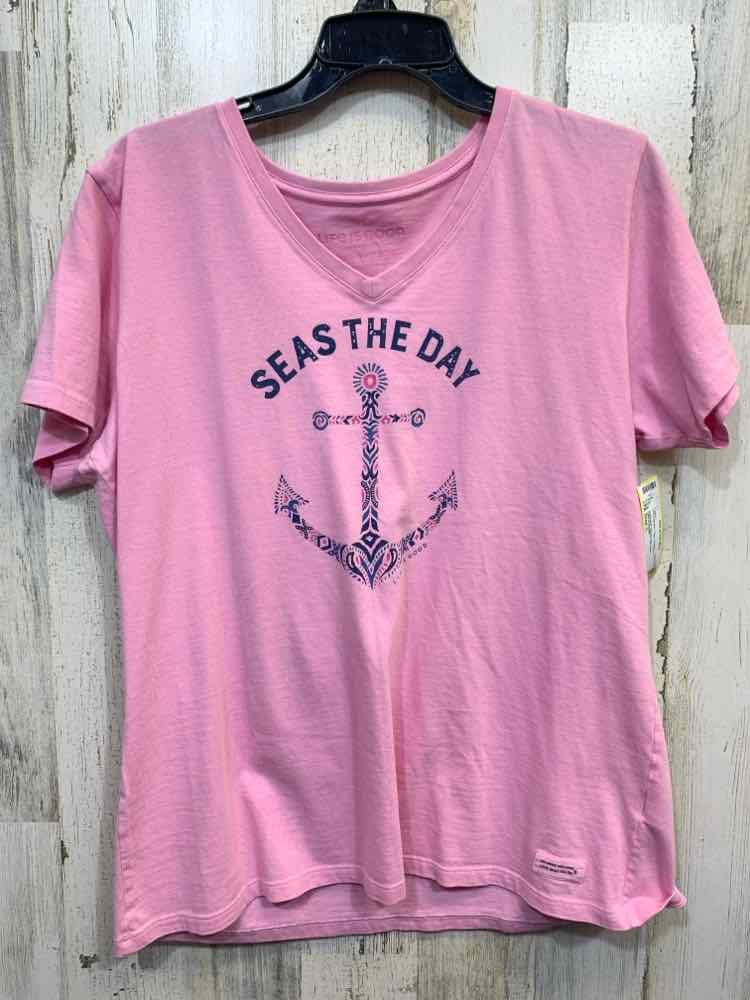 PRE-OWNED LIFE IS GOOD Tops Size L PNK/BLU T-shirt/ANCHOR "SEAS THE DAY"