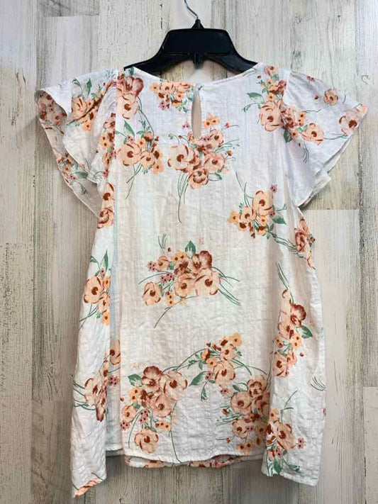 ANA Tops Size L WHT/PEACH Floral FLUTTER TOP