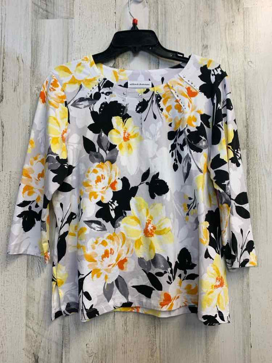 ALFRED DUNNER Tops Size PM BLK/WHT/YEL Floral 3/4 LENGTH TOP