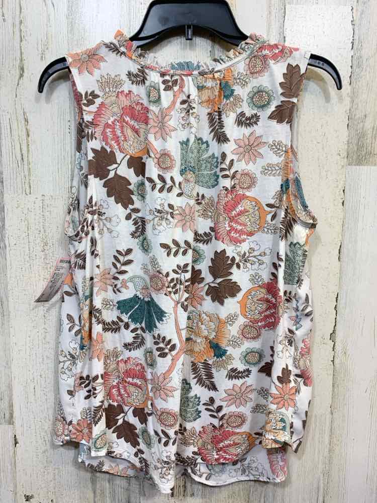 PRE-OWNED LOFT ANN TAYLOR Tops Size M WHT/BRN/PEACH Floral SLEEVELESS Blouse