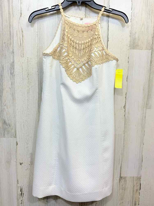 PRE-OWNED LILLY PULITZER Dresses and Skirts Size 8 WHITE/GOLD HIGH NECK Dress/GO