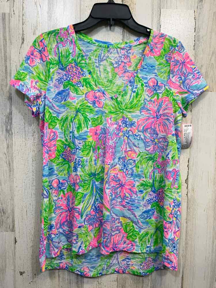 PRE-OWNED LILLY PULITZER Tops Size S NEON COLORS TROPICAL SHORT SLEEVES Shirt/SH