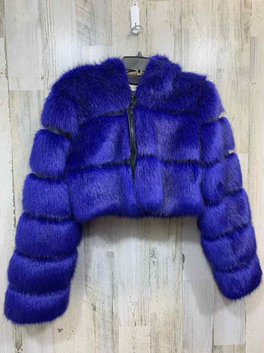 PRE-OWNED LUXUMBRILLIAN JACKETS / COATS Size M Royal Blue Solid FAUX FUR Jacket/