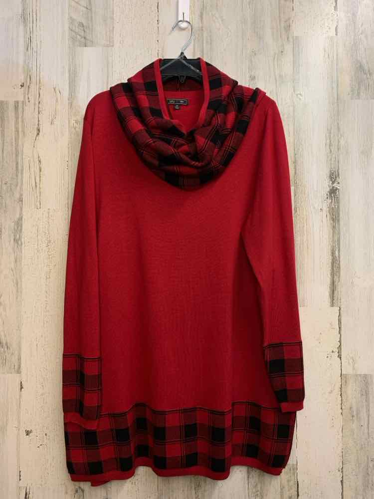 PRE-OWNED LETY & ME PLUS SIZES Size 3X Red Plaid LONG SLEEVES TOP/TOP+SCARF