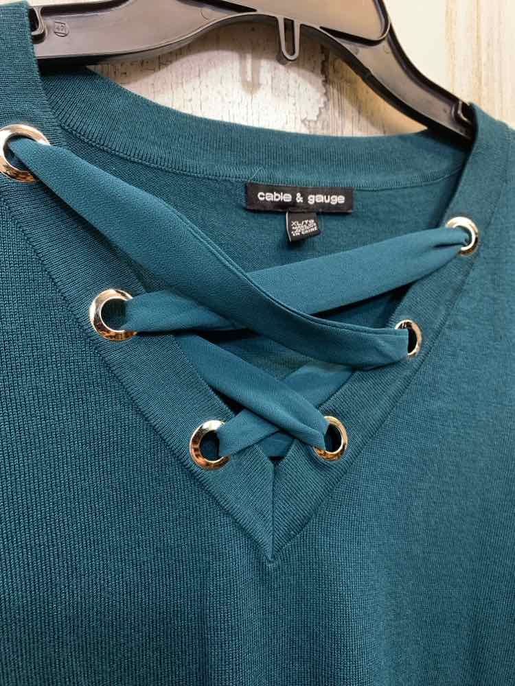 PRE-OWNED CABLE&GAUGE Tops Size XL Teal Solid LONG SLEEVE Sweater/TEAL LONG SLEE