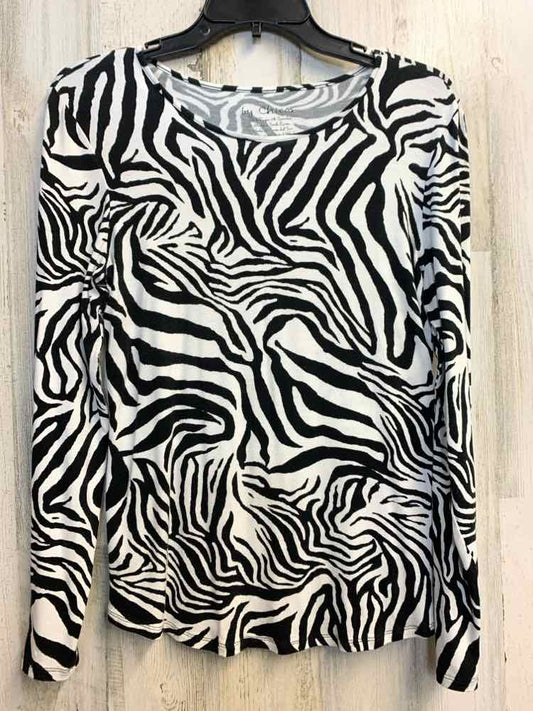 PRE-OWNED CHICOS Tops Size S BLK/WHT LONG SLEEVES TOP