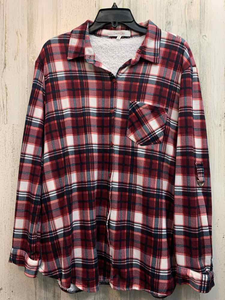 EDEN & OLIVIA PLUS SIZES Size 2X WINE/WHT/BLU Plaid LONG SLEEVES Shirt