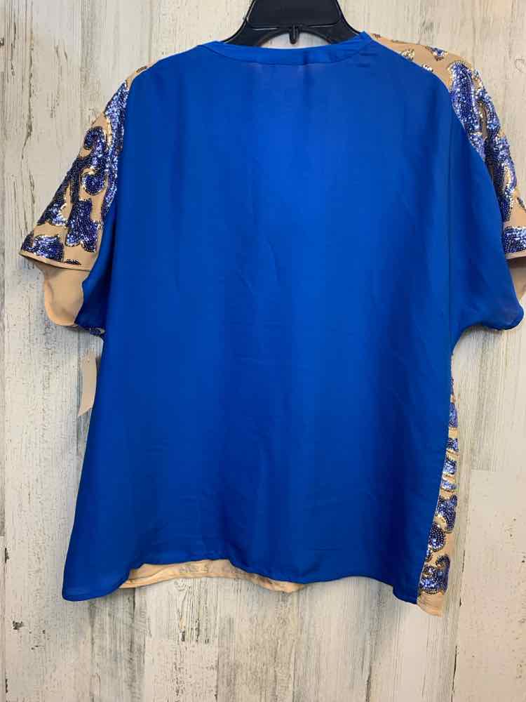 PRE-OWNED TRACY REESE Tops Size L TAN/BLUE SHORT SLEEVES TOP