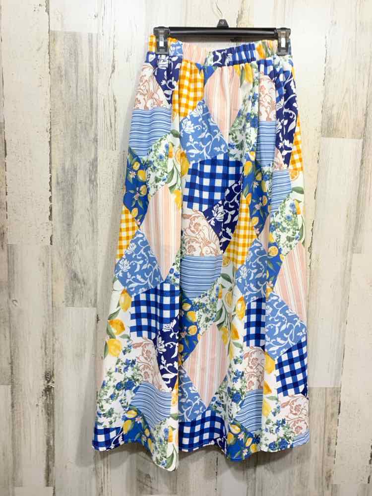 NWT BLU PEPPER M BOTTOMS WHT/BLU/YEL LEMONS MAXI Full SKIRT