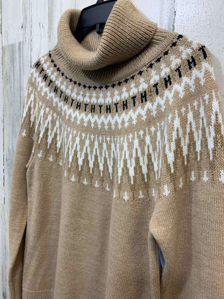 PRE-OWNED TOMMY HILFIGER Size M Tops BLK/WHT/BGE KNIT LONG SLEEVES SWEATER