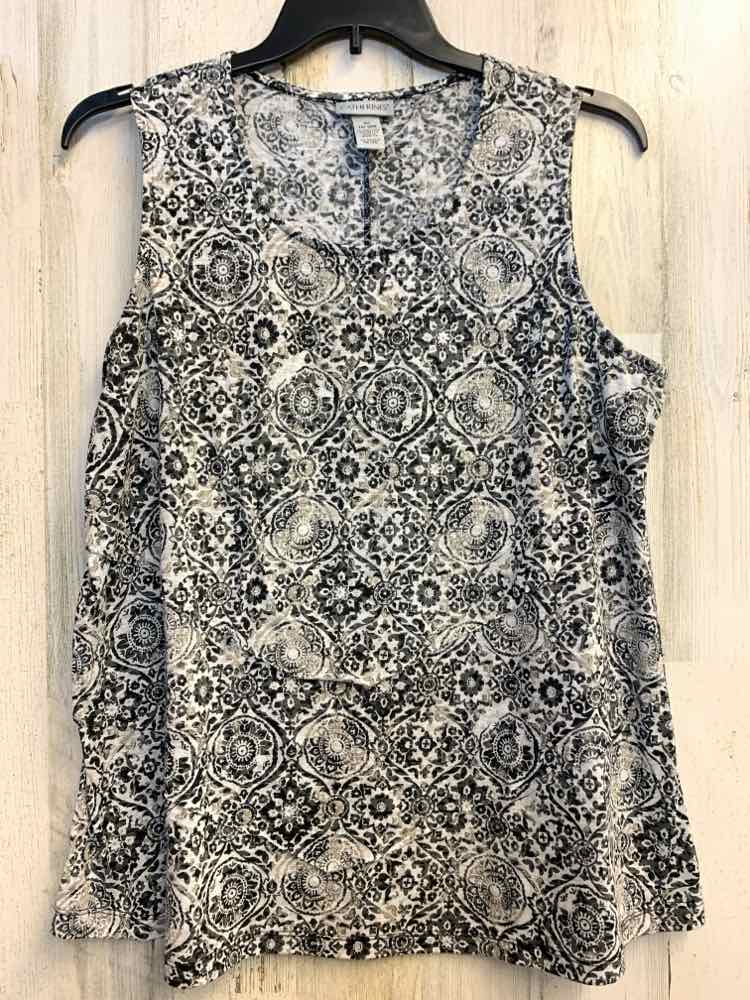PRE-OWNED CATHERINES PLUS SIZES Size 0X BLACK/WHITE/TAN MULTI-PATTERN TOP/U-SHAP