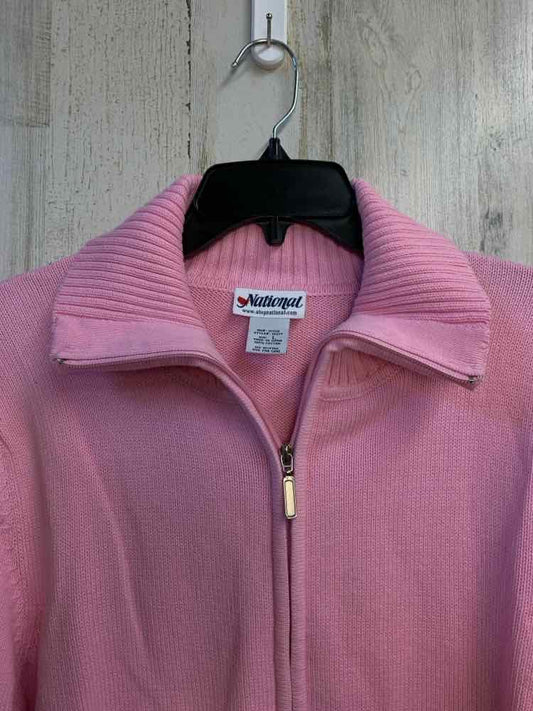 PRE-OWNED NATIONAL Tops Size L BABY PINK LONG SLEEVES TOP/ZIP UP W/FRONT POCKETS