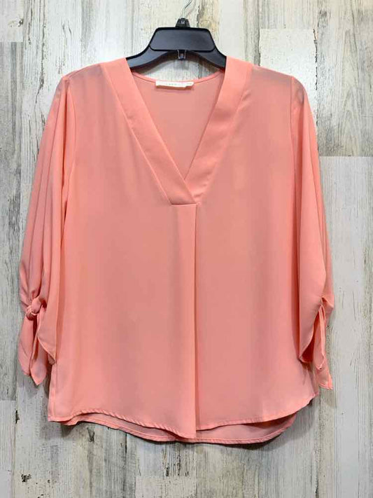 PRE-OWNED LUSH Tops Size S Pink Solid LONG SLEEVE Blouse/PINK TRANSLUCENT LONG S