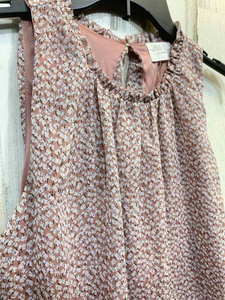 PRE-OWNED SIENNA SKY Tops Size L BLUSH/WHITE Floral HIGH NECK Tank Top/BLUSH/WHI