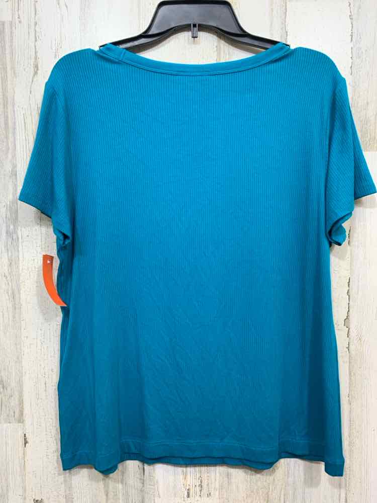 NWT ON 34TH Tops Size 0X Teal RIBBED SHORT SLEEVES Blouse