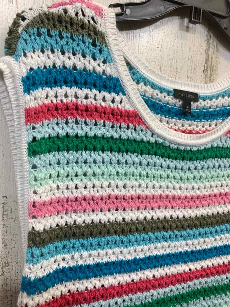 PRE-OWNED TALORI Tops Size M WHITE/AQUA/PINK/TEAL/GREEN/OLIVE STRIPES Shirt/STRI