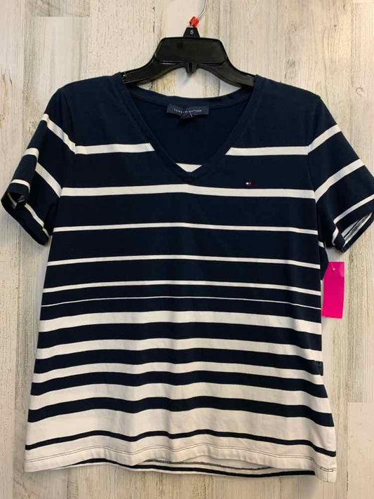 PRE-OWNED TOMMY HILFIGER Tops Size PL WHT/NVY Stripe SHORT SLEEVES TOP/V NECK TE